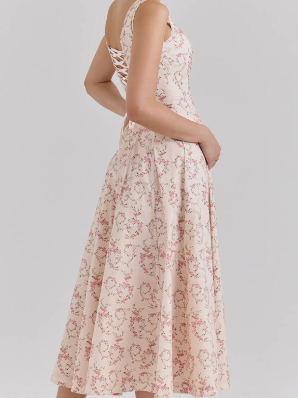 House of CB Mariabella Cream Floral Print Cotton Midi Sun Dress Size Small NWT - Picture 7 of 12
